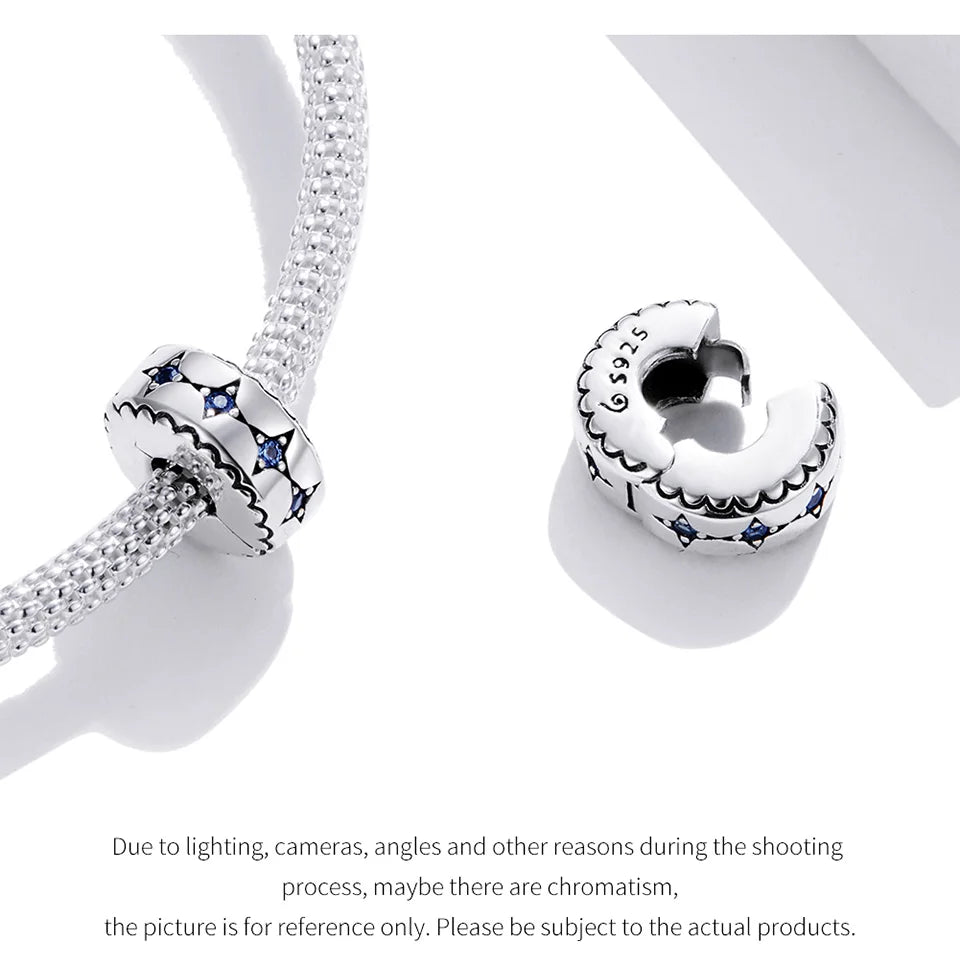 BISAER 925 Sterling Silver Clip Spacer Charm – Star & Cross Stopper Bead Fit Pandora Bracelet DIY Women’s Jewelry