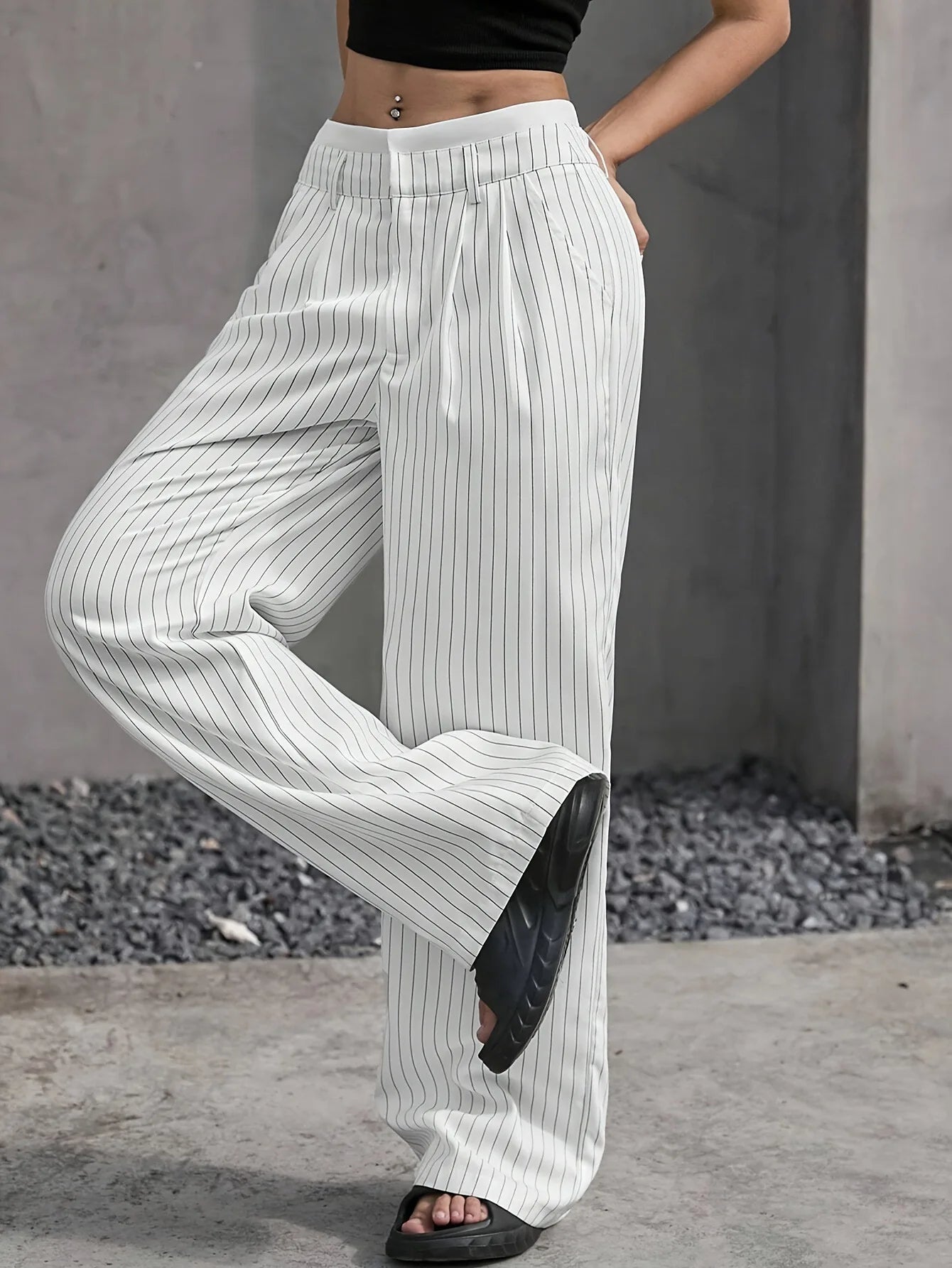 Women’s High Waist Straight Leg Pinstripe Trousers | Office & Casual Striped Dress Pants with Pockets