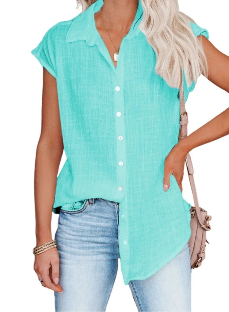 Summer Solid Cotton Linen Shirt for Women – Casual Short Sleeve Loose T-Shirt Ladies Thin Tee Top 🌿✨