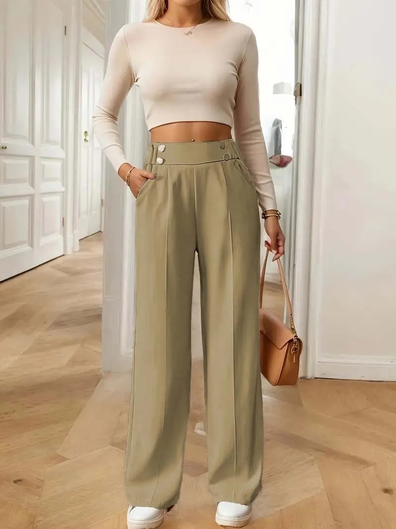 2025 Women’s High Waist Wide Leg Pants | Flowy Floor-Length Minimalist Straight Fit Trousers