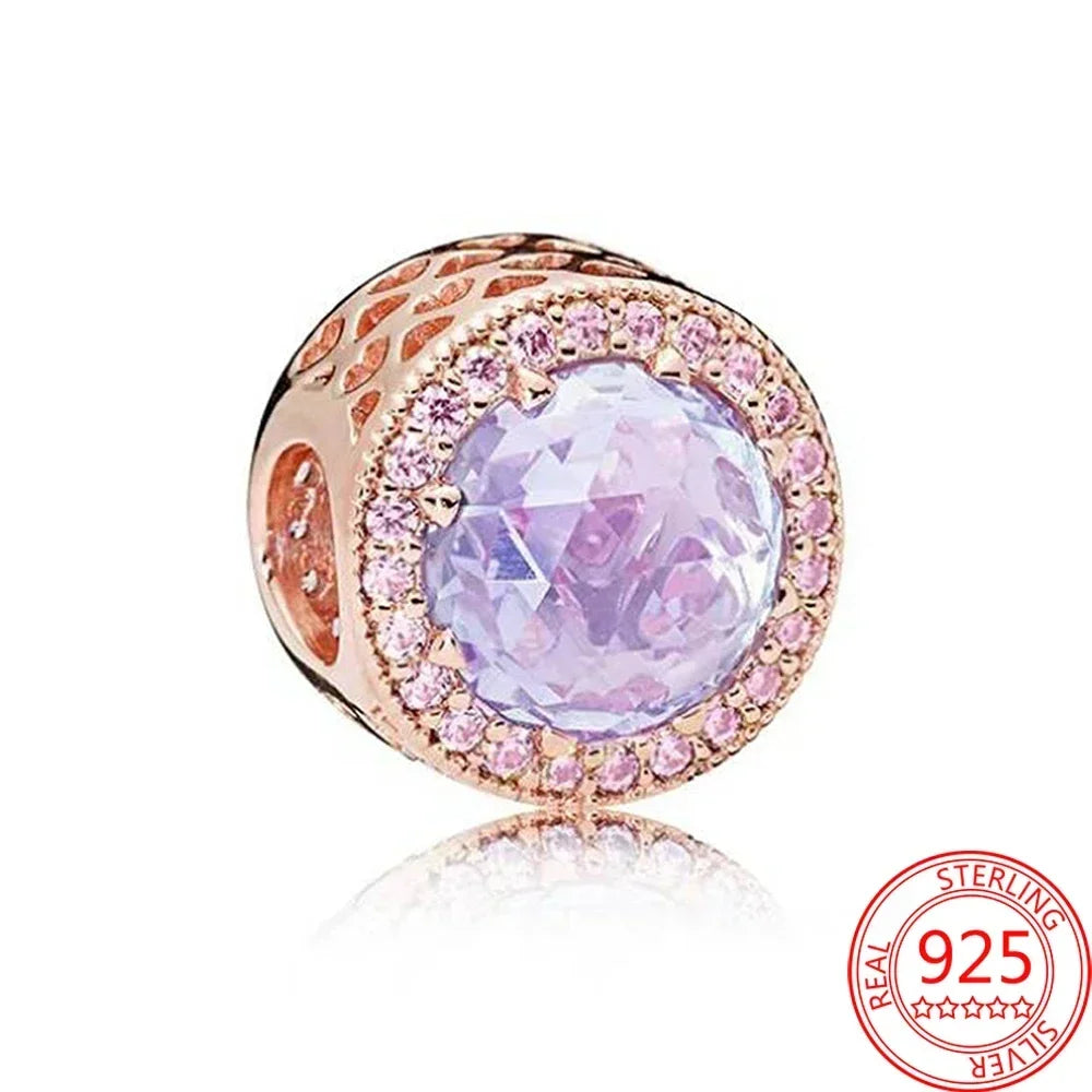 925 Sterling Silver Murano Glass Galaxy & Clover Heart Beads | Fit Pandora Bracelet DIY Jewelry Gift for Mum