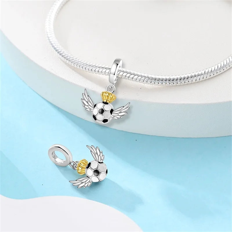 925 Sterling Silver Soccer Trophy Jersey Charm Beads – Fits 3mm Bracelets DIY Jewelry