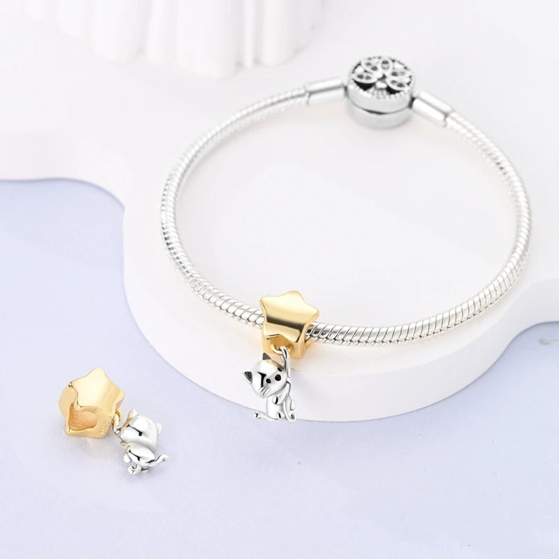 925 Sterling Silver Luminous Golden Firefly Charms | Sparkling Bee & Cat Dangle Beads Fit Original Bracelet DIY Jewelry Gift