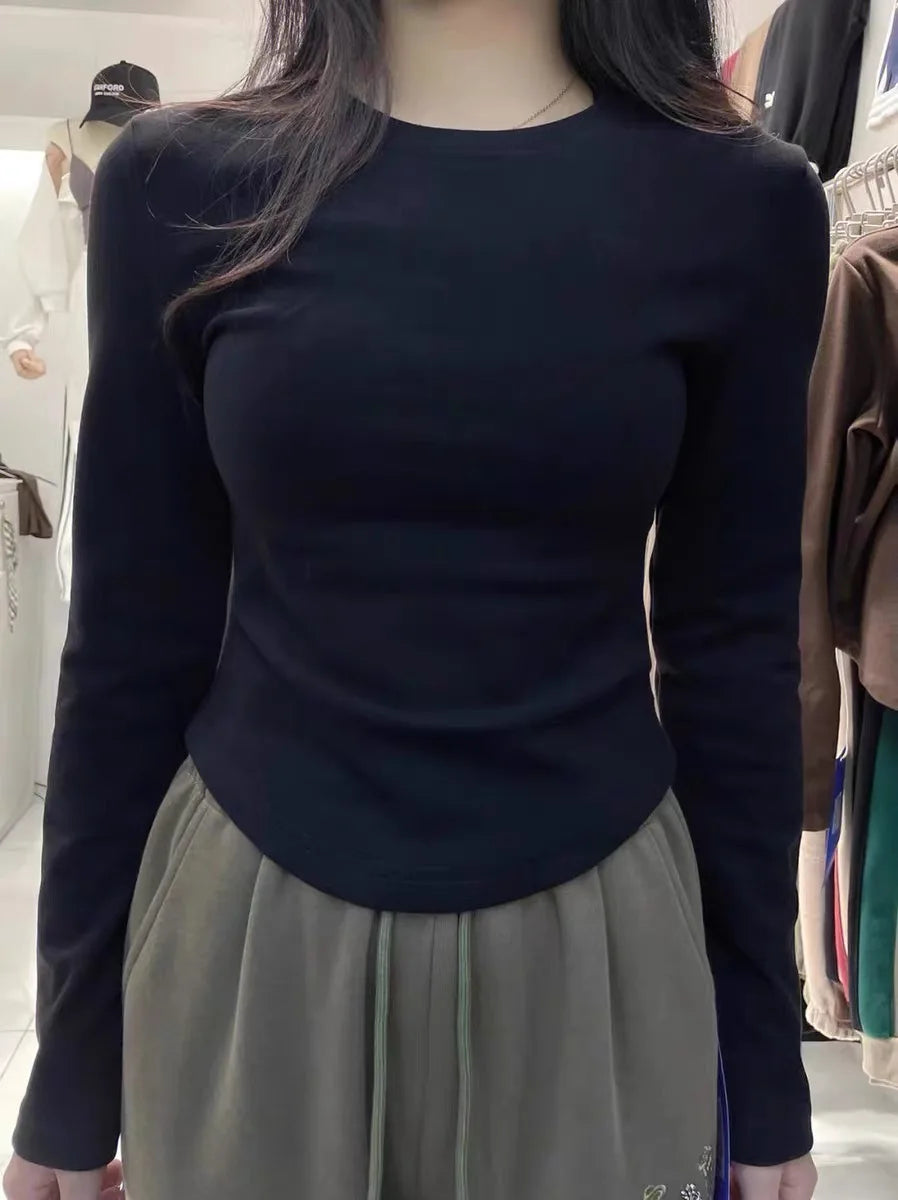 Double-Sided Fleece-Lined Long Sleeve Top ❄️ Women's Autumn Winter Slimming Warm T-Shirt 👚 Square Collar Cotton 🌟