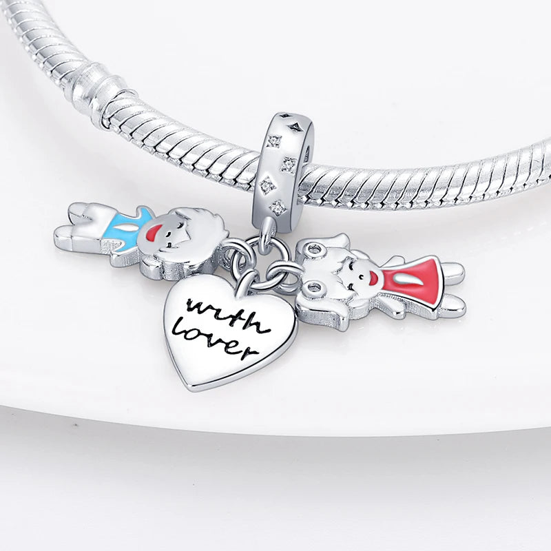 925 Sterling Silver Sweetheart Sister Charm | Fit Original Pandora & 3mm Bracelets DIY Jewelry Gift for Women