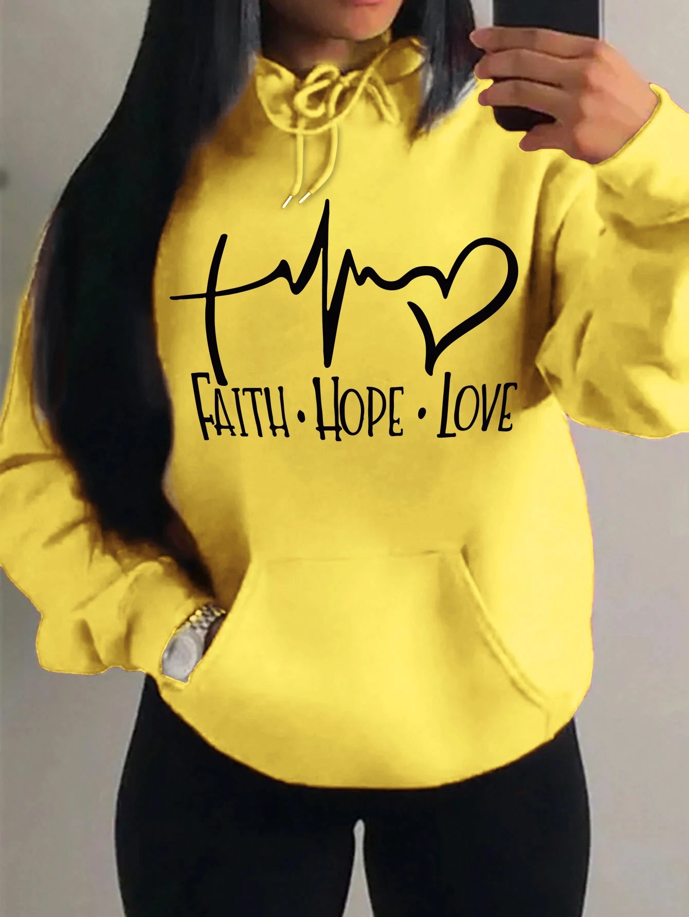 Faith Hope Love Letter Graphic Women’s Hoodie – Casual Loose Streetwear Fleece Pullover Autumn Top