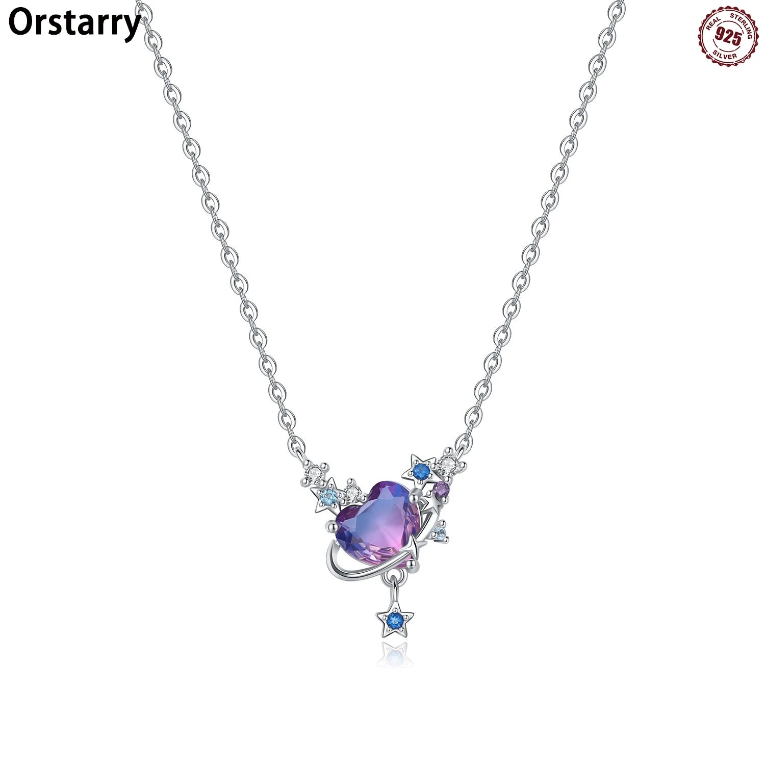 925 Sterling Silver Purple Infinite Love Heart Planet Necklace | Elegant Women’s Fashion Jewelry Birthday Gift