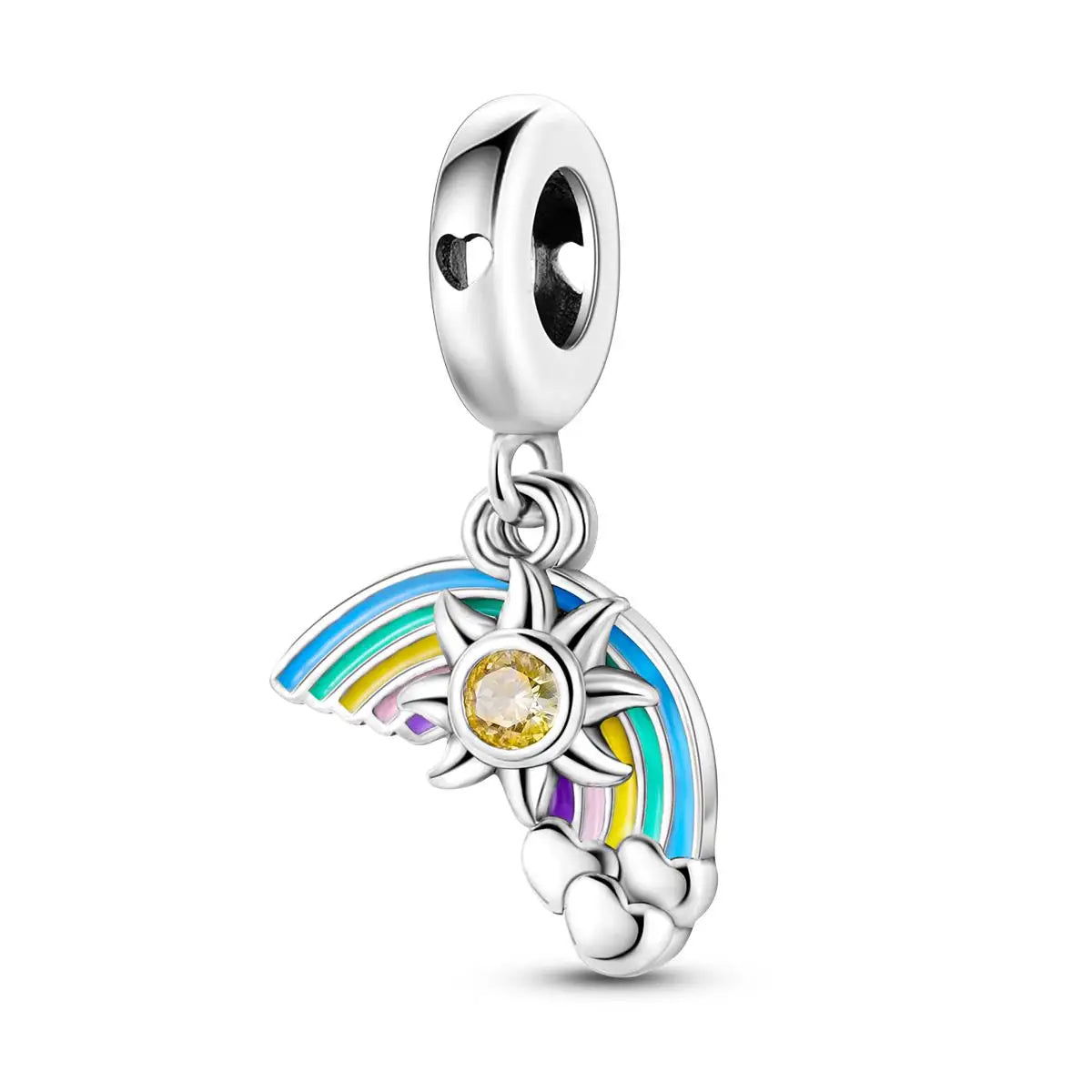 Silver Plated Colorful Glowing Moon & Stars Rainbow Dangle Charms | Fit Original Bracelet & Necklace | Women’s Jewelry Beads