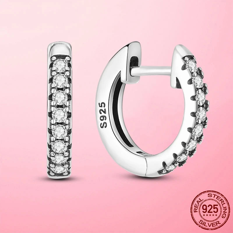 925 Sterling Silver Double Band Pave Hoop Earrings – Women’s Fashion Silver Jewelry