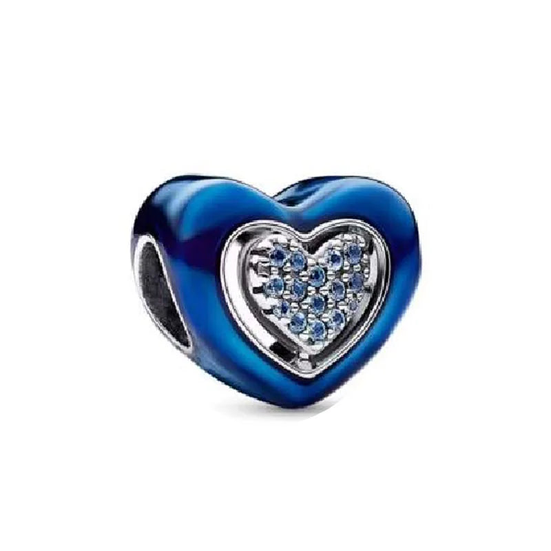 Hot Selling 925 Sterling Silver Blue Heart-Shaped Bead with Feather Pendant | Fit European Original Bracelet DIY Exquisite Jewelry