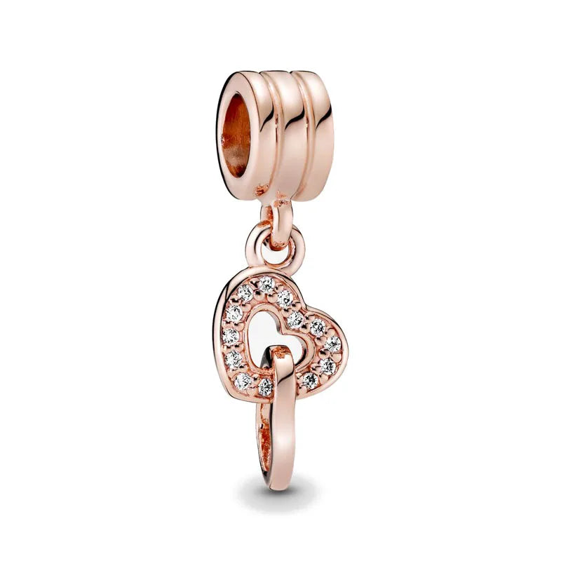 Hot Selling Rose Gold Firefly & Key Pendant Bead | 925 Sterling Silver Charm for Original European Bracelet