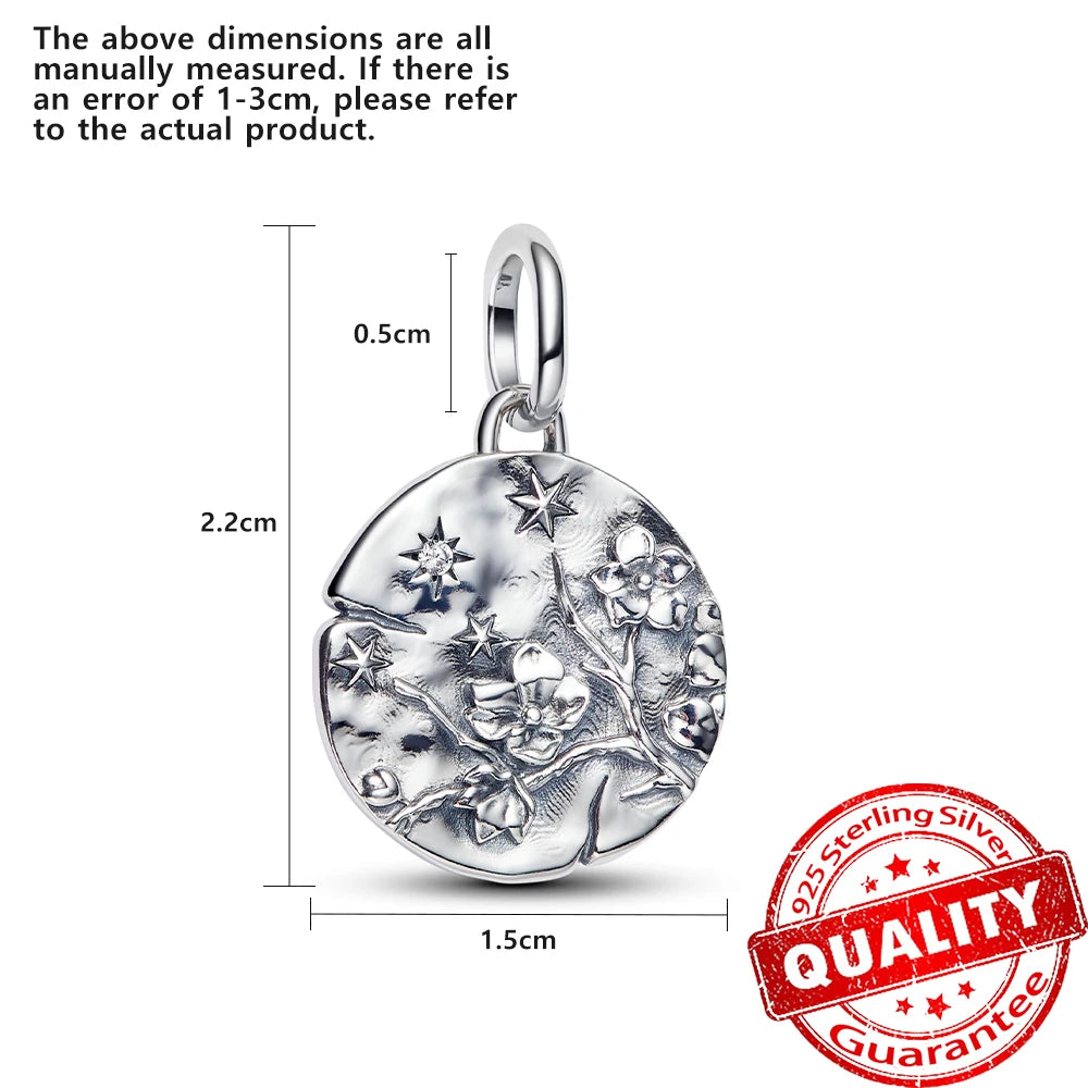 Authentic 925 Sterling Silver Rose & Cherry Blossom Medallion Charm for Bracelet & Necklace DIY