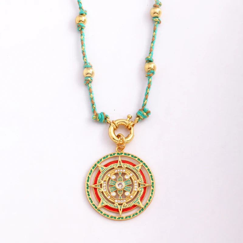 Star Celestial Evil Eye Beaded Necklace Boho Long Knot Cotton Cord Jewelry