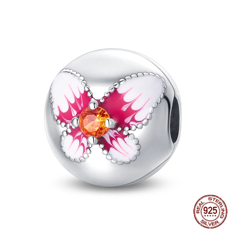 925 Sterling Silver Luminous Butterfly Star Moon Charm Bead | Round Clasp Bead for 3mm DIY Bracelet Jewelry Gift