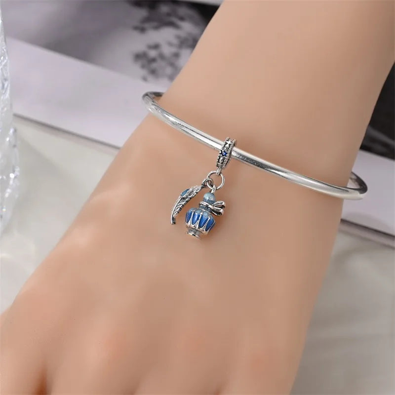 925 Silver Plated Magic Mirror Princess Angel Pink Charm Beads | Fits Original Pan 925 Bracelet | Exquisite DIY Jewelry