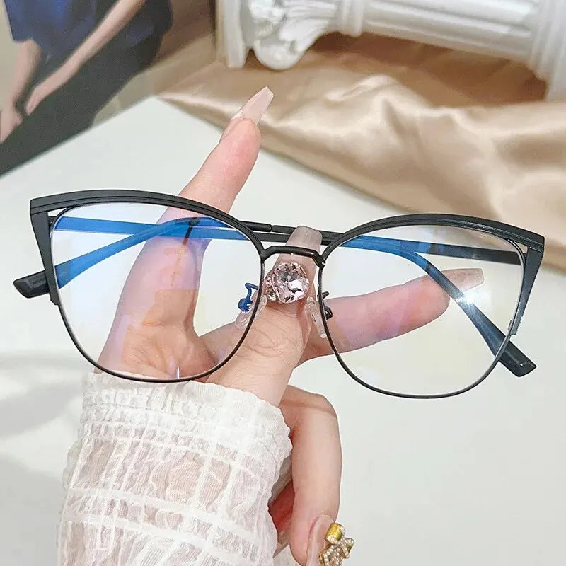 Fashion Cat-Eye Glasses – Women’s Multi-Color Splicing Metal Frames | European & American Color-Changing Anti-Blue Eyewear