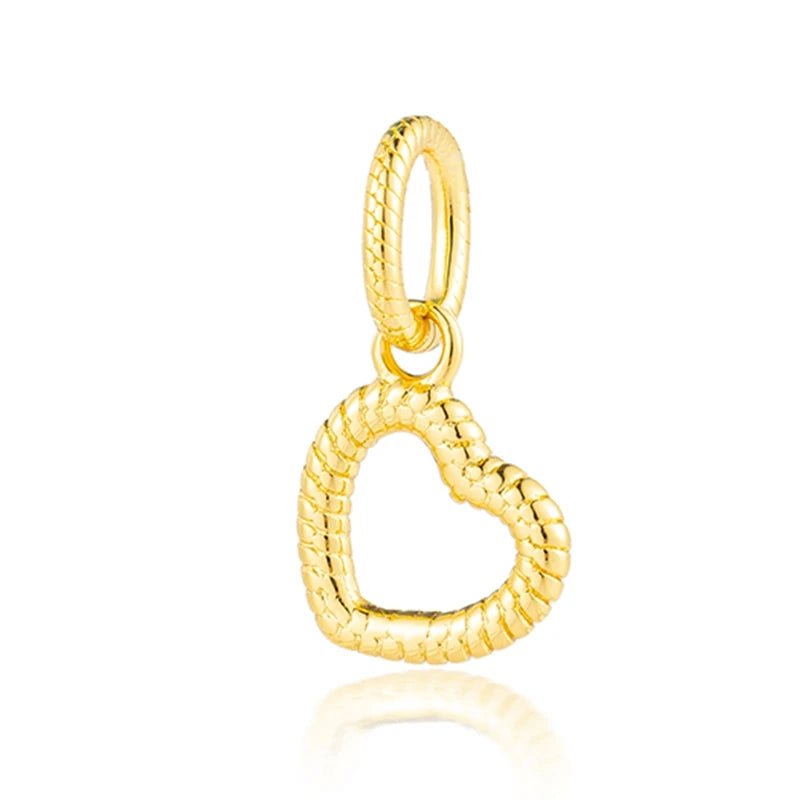 Sparkling Gold Plated Heart & Flower Clip Dangle Charm Beads | Fits Original Snake Bracelet & Necklace | DIY Jewelry Gift for Women