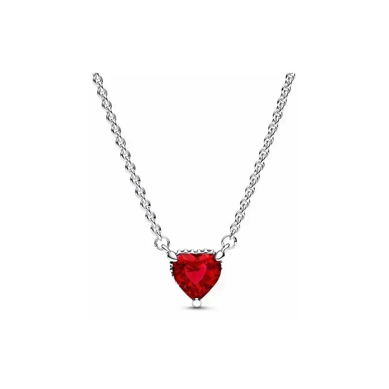 925 Sterling Silver Red Heart-shaped Ring Necklace Bracelet | Luxury Charm Jewelry for Women | DIY Party Gift Collection