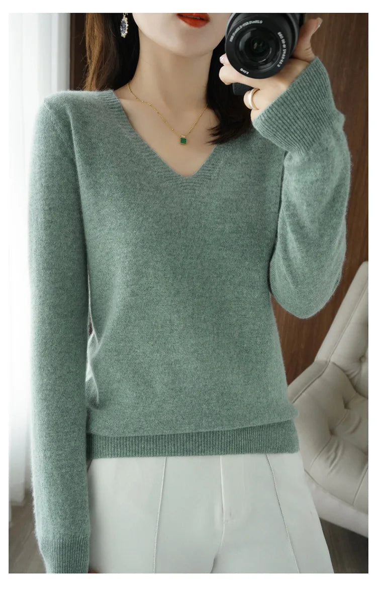 2025 Women’s V-Neck Knitted Sweater | Slim Fit Soft Knit Pullover for Autumn & Winter