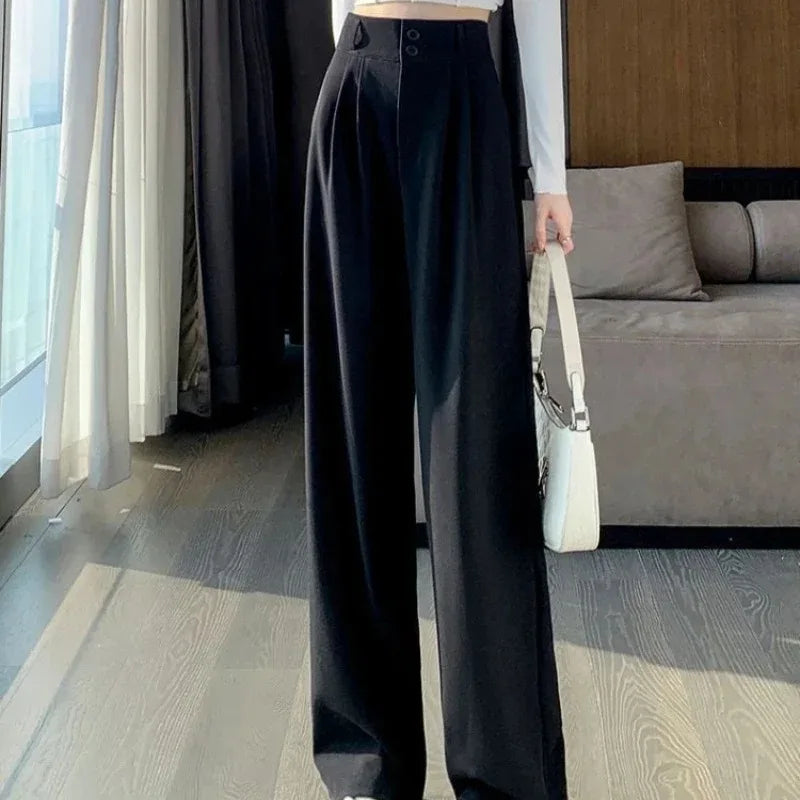 Elegant Wide Leg Pants | Women’s Korean Style High Waist Black Baggy Trousers