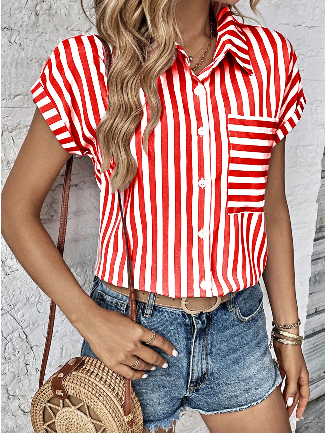 Casual Loose Striped Shirts for Women 2024 – Elegant Fashion Blouses Youth Female Tops 🌿✨