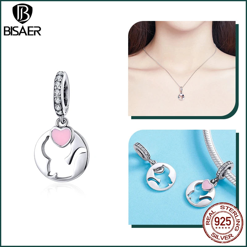 BISAER 925 Sterling Silver Dog Charm | Cute Dachshund Pet Bead Pendant for Women’s DIY Bracelet Jewelry