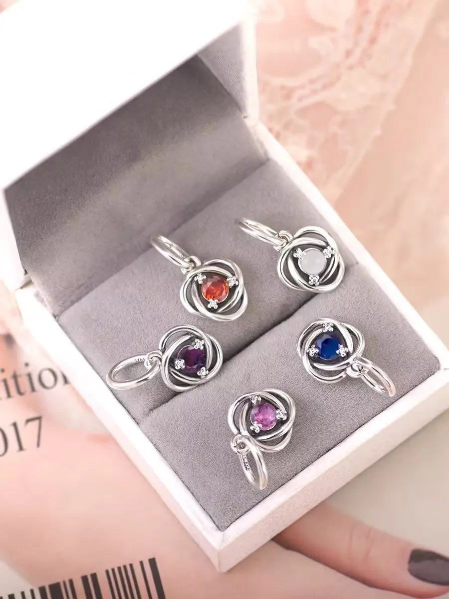 Silver S925 Twelve Month Birthstone Heart Eternity Charms | Fit Original Bracelet | Women’s DIY Fine Jewelry Beads