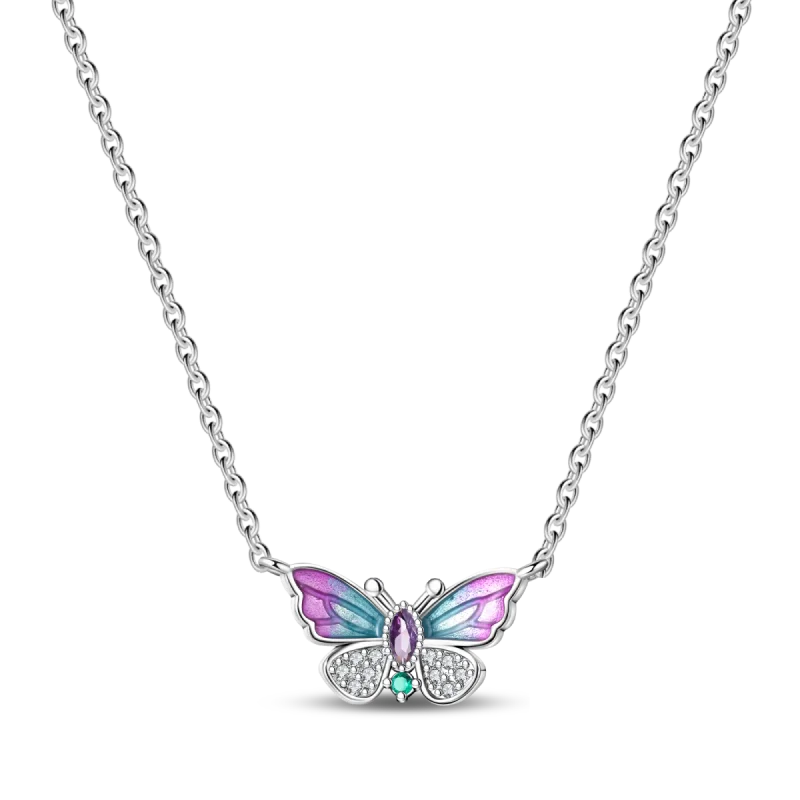2025 New 925 Sterling Silver Heart & Butterfly Zircon Necklace | Women’s Simple Elegant Jewelry Gift for Anniversary & Birthday