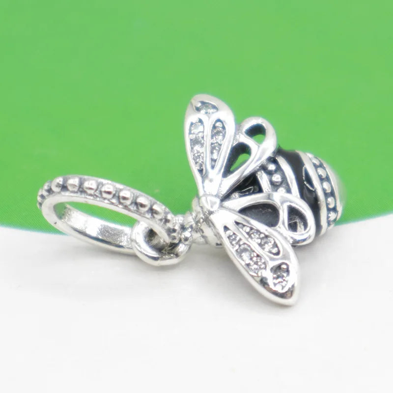 New 925 Silver Sparkling Paw Print & Heart Bee Happy Charm Bead | Fit Pandora Bracelet DIY Women Jewelry