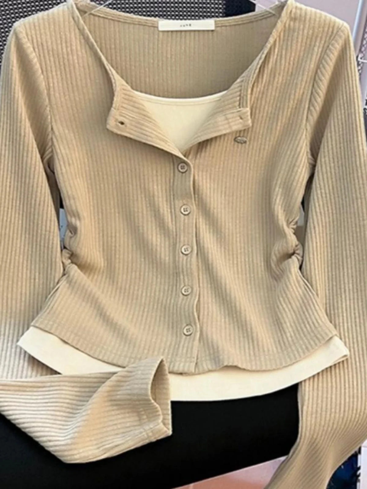 Unique Design Long Sleeve Slim Fit T-Shirt – Women's Plus Size Early Autumn Base Shirt, Korean Style Knitted Top