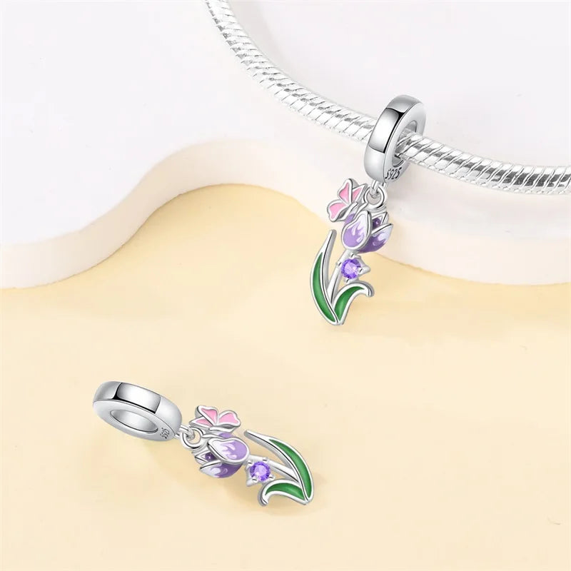 2025 925 Silver Daisy Tulip Pansy Flower Charms Bead | Fit 3mm Original Bracelets DIY Jewelry Gift