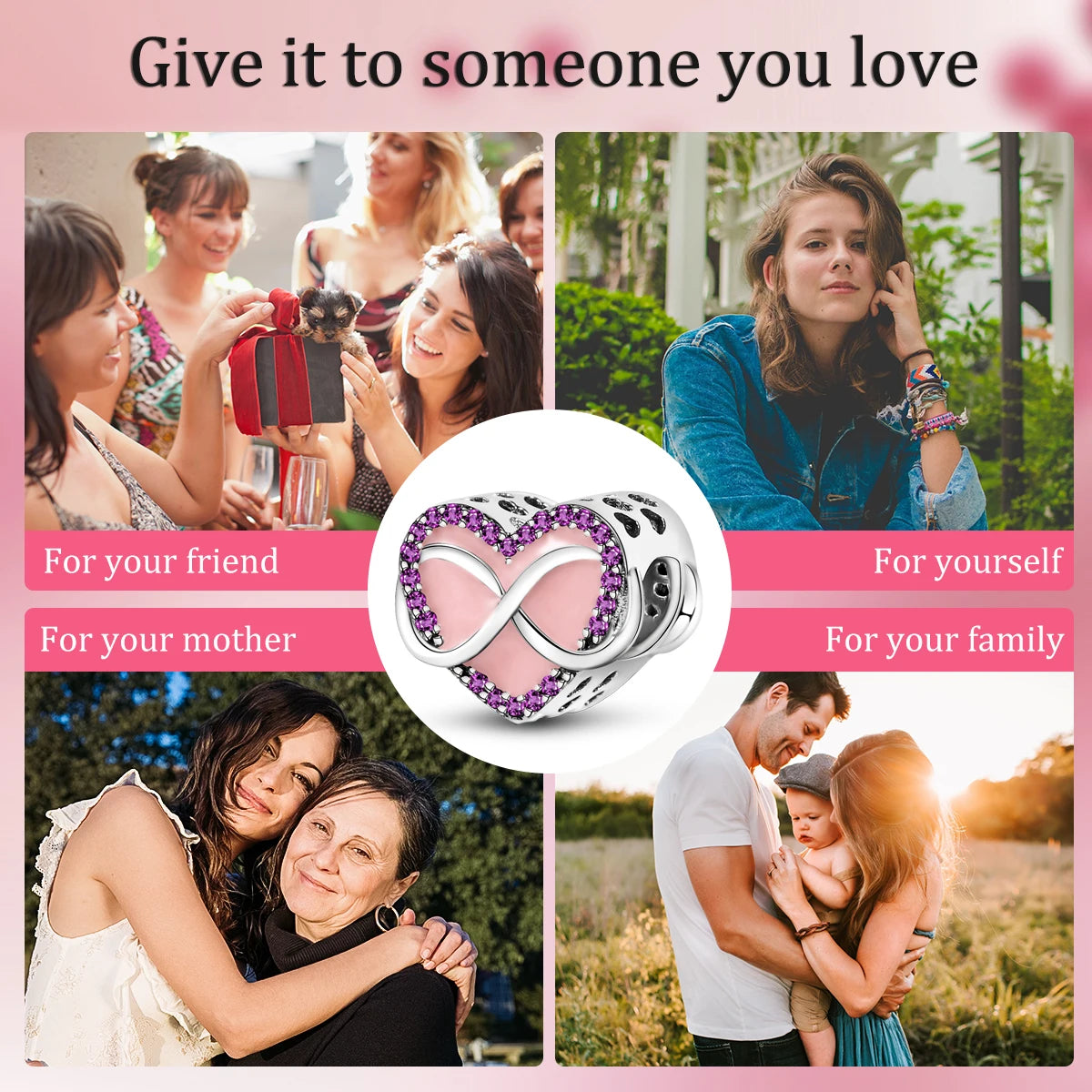 S925 Silver Heart Love Mom Infinity Charm | Dangle Bead Fit Bracelet Jewelry Mother’s Day Gift