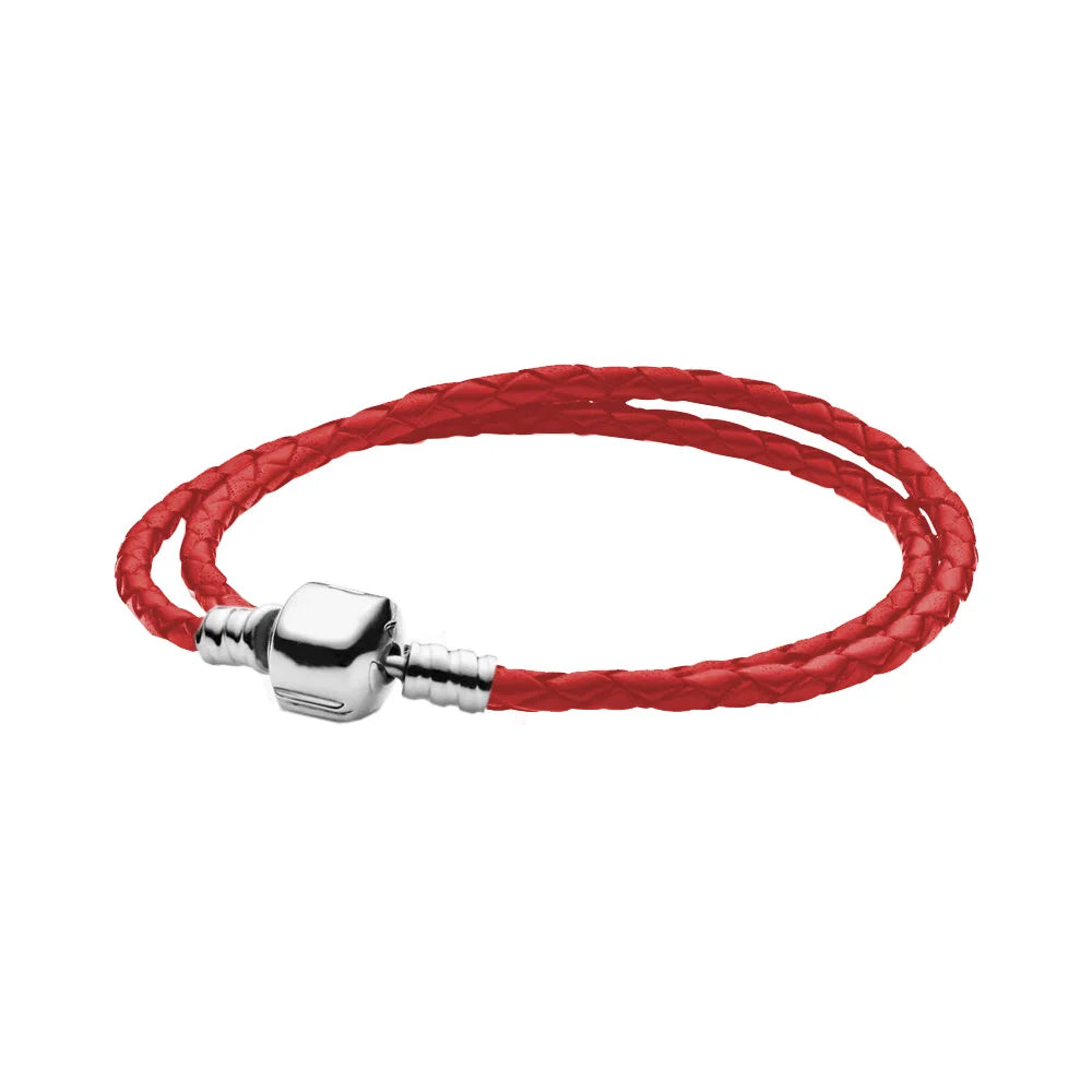 925 Sterling Silver Double Black Leather Bracelet | Classic Fashion Jewelry Gift for Women