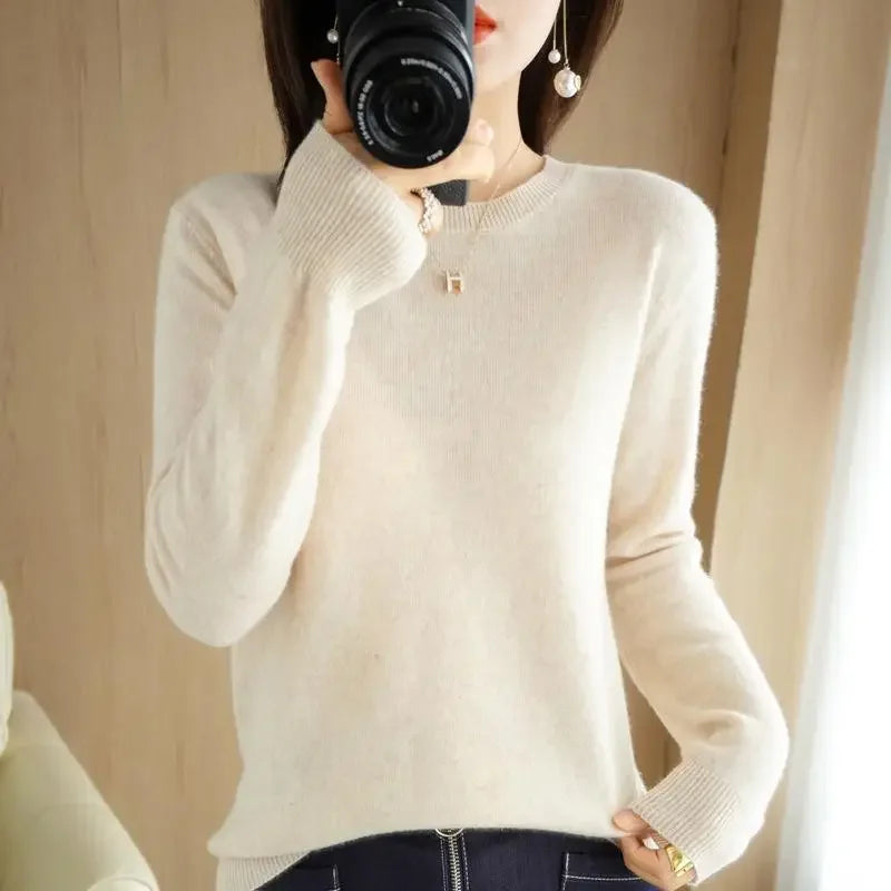 2025 Women Sweater Korean Fashion – Spring Autumn Long Sleeve O-Neck Knitwear Soft Warm Pullovers Bottoming Shirts