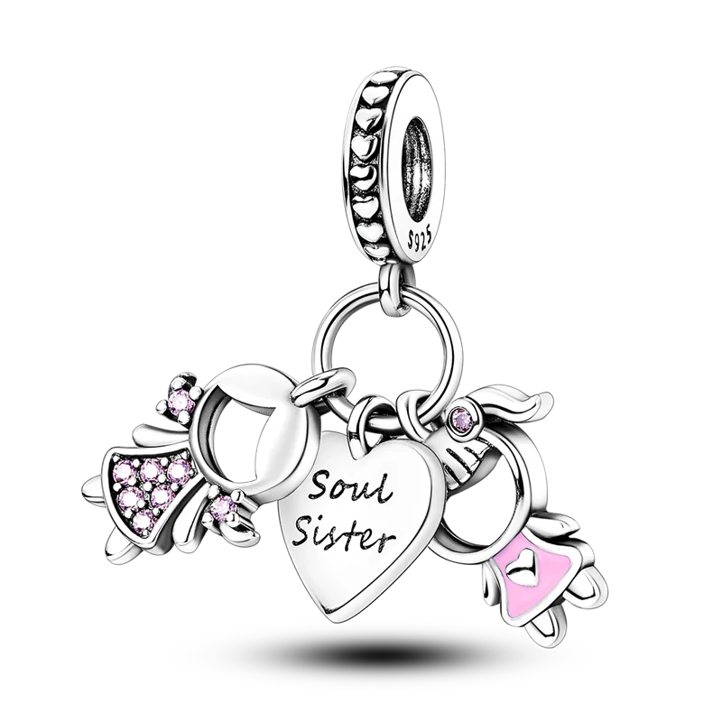 925 Sterling Silver Sweetheart Sister Charm | Fit Original Pandora & 3mm Bracelets DIY Jewelry Gift for Women