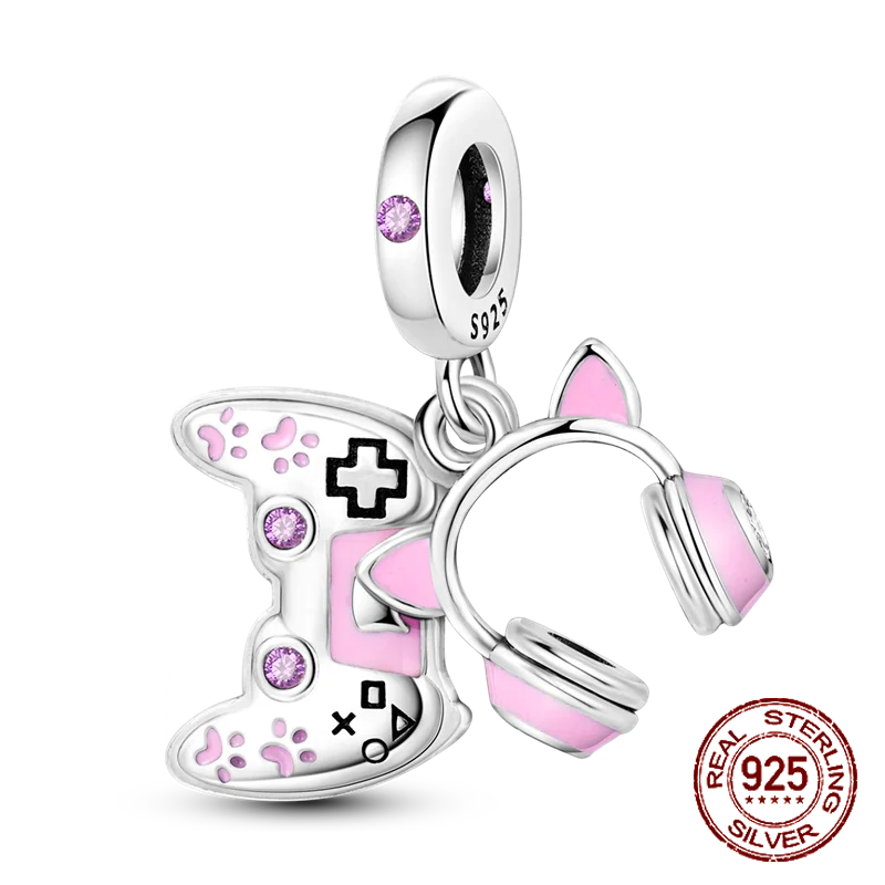 925 Sterling Silver Purple Flower & Butterfly Dangle Charm | Bead for 4MM Bracelet or Necklace DIY Jewelry Gift