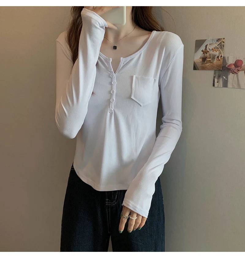 ✨ Plus Size Irregular Hem T-Shirt 👚 Long Sleeve Korean Style Top 🍁 Casual Spring Autumn Commute Wear