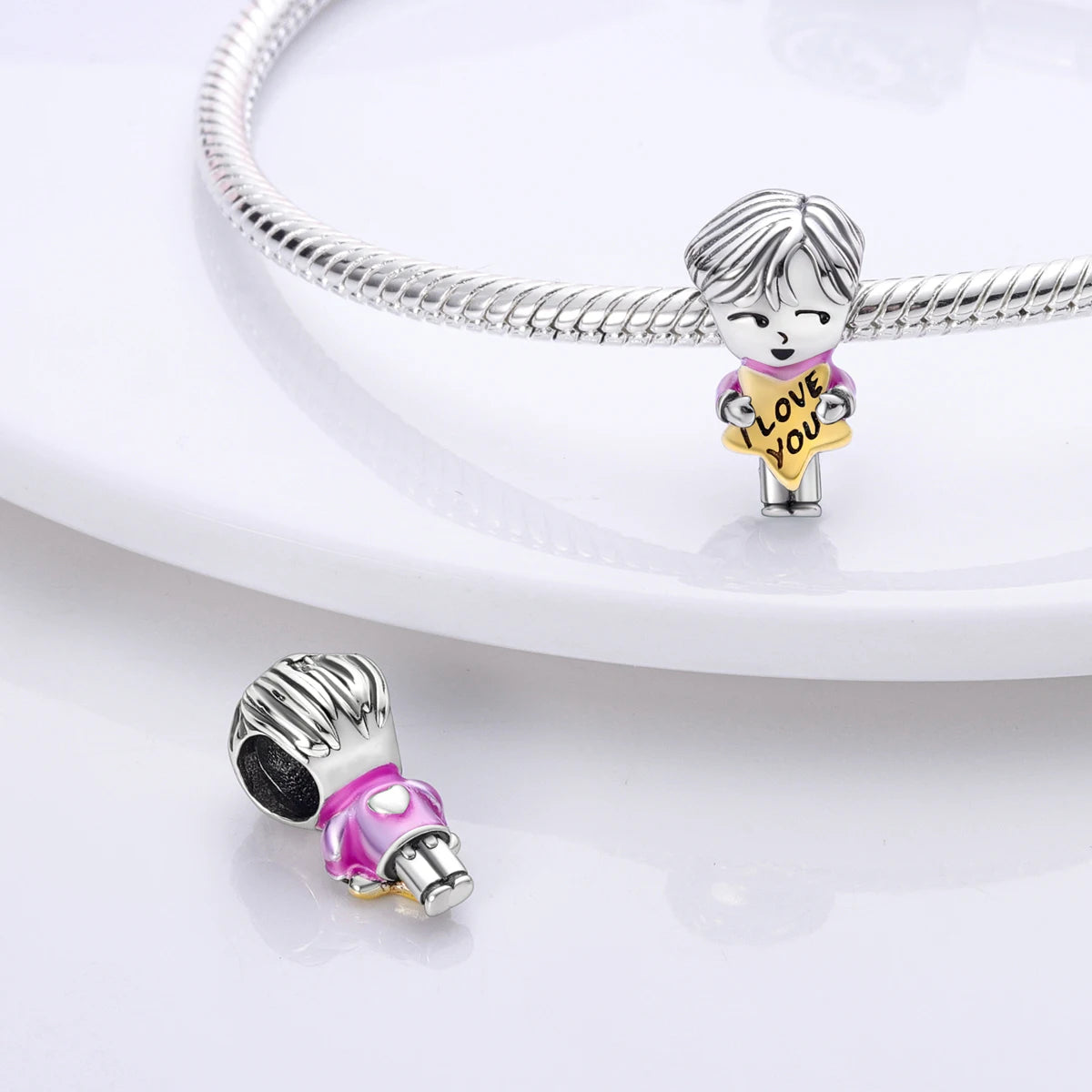Silver Plated Colorful Glowing Moon & Stars Rainbow Dangle Charms | Fit Original Bracelet & Necklace | Women’s Jewelry Beads