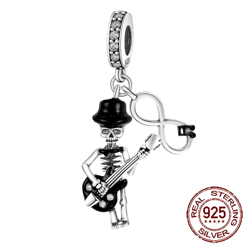 Gothic 925 Sterling Silver Grim Reaper Skull Charm Bead Fit Pandora Bracelet
