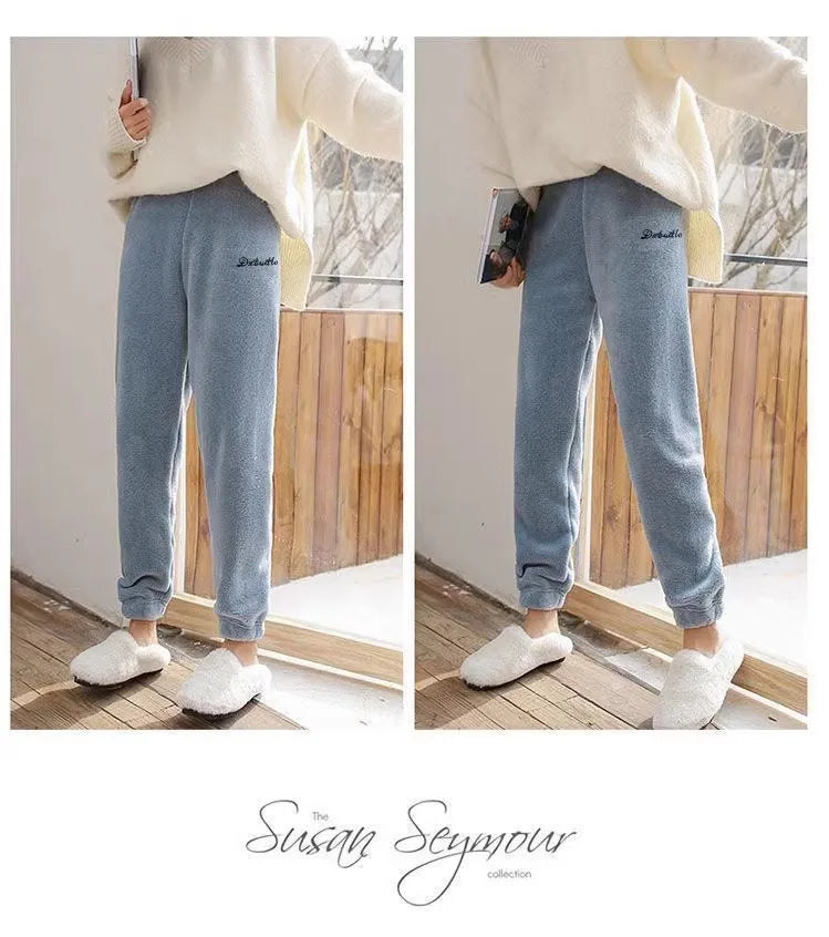 Thickened Coral Fleece Sweatwear Set 🧥 Unisex Warm Home Clothes ❄️ Sports Outfit Long Sleeve Round Neck Pajamas 👕