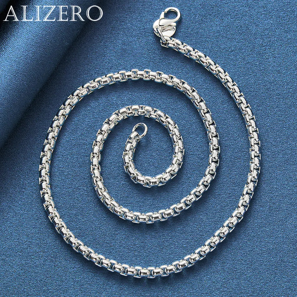 ALIZERO 925 Sterling Silver 4mm Round Box Chain Necklace for Men & Women – Fashion, Party & Daily Wear Jewelry