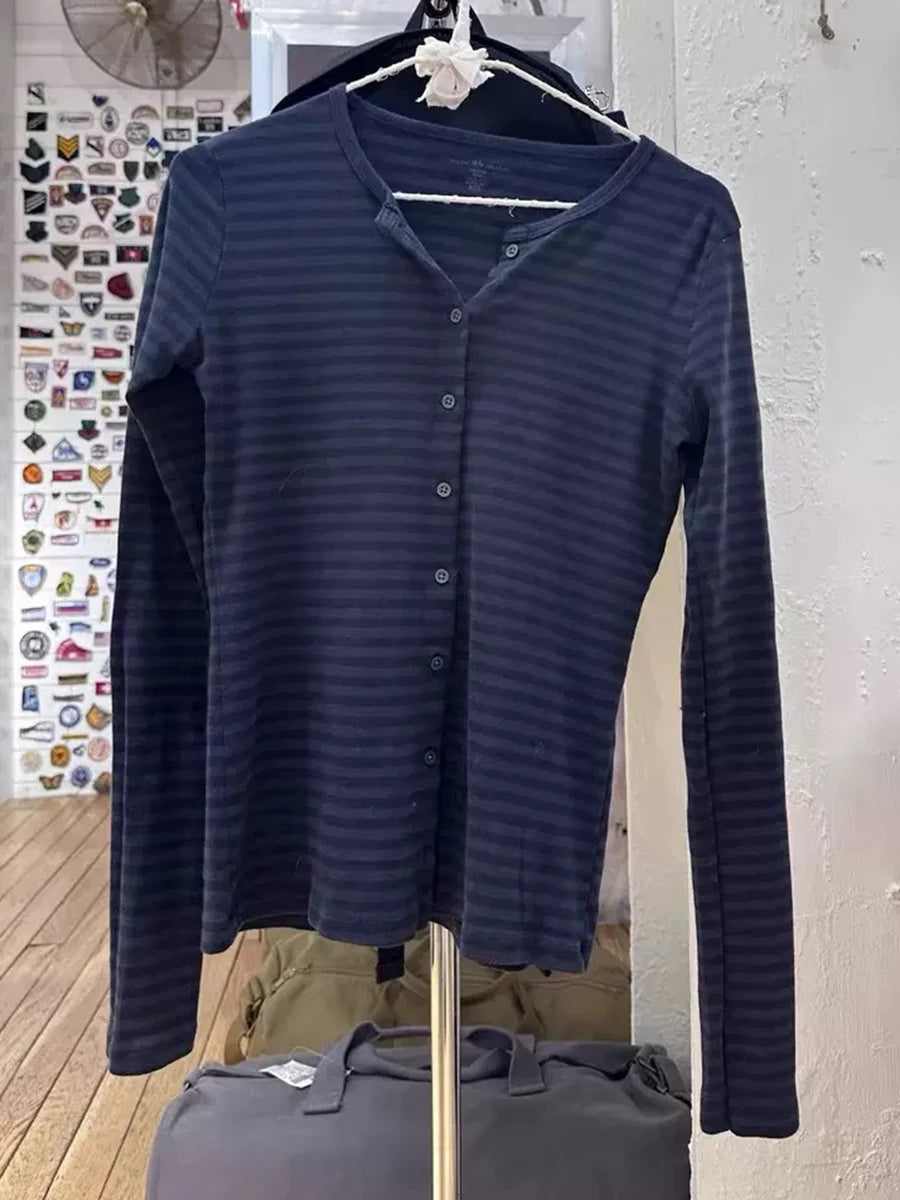 Women’s Pink Striped Slim Long Sleeve Tee | Casual Cotton O-Neck T-Shirt | Sweet Vintage Y2K Top