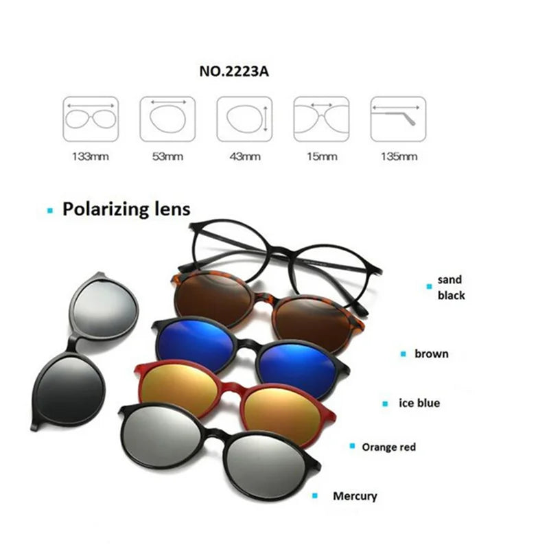 GSBJXZ Fashion Myopia Clip Sunglasses – Men & Women Polarized Clip-On Prescription Glasses | 5 Clip Set 0 to -4.0