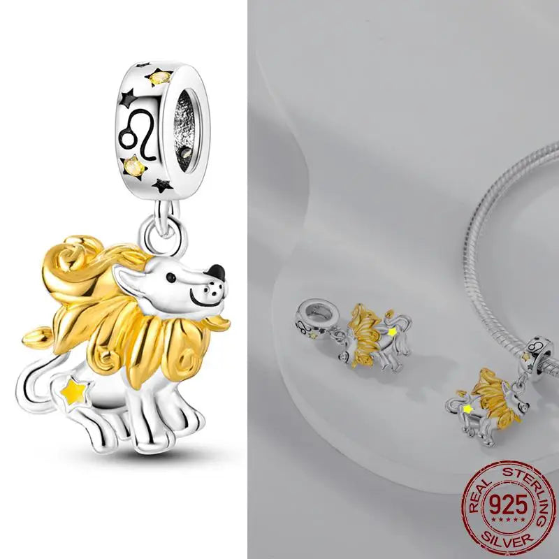 Original 925 Sterling Silver 12 Constellation Luminous Charm | Fits Pandora 3mm Bracelet DIY Jewelry Gift for Women