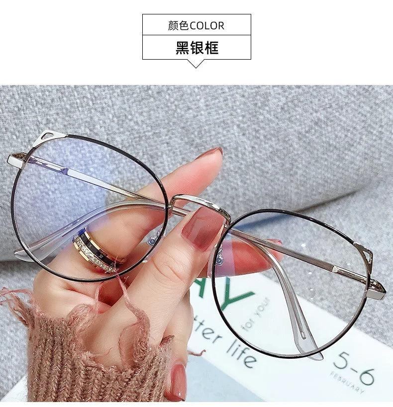 Fashion Anti Blue Light Glasses for Women – Thin Alloy Metal Cat Ear Round Frame | Computer Eye Protection Spectacles