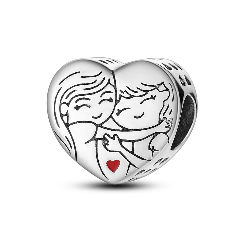Original 925 Sterling Silver Girls Charms | Love Heart & Family Bead Pendant for Bracelets, Women’s Jewelry Gift