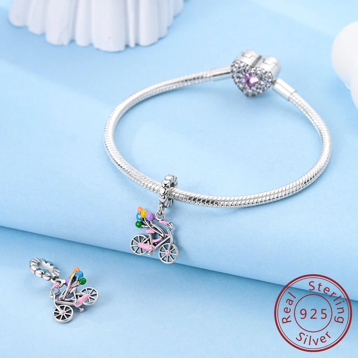 925 Sterling Silver Pink Zircon Heart Cross Charm | Fits Pandora Original Bracelet | Women’s Pendant DIY Jewelry Gift