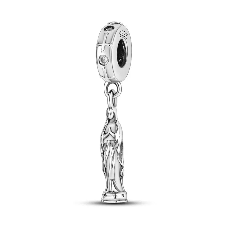 925 Sterling Silver Virgin Mary Dangle Charm | Fits Pandora Bracelet | Our Lady Pendant Bead | Religious DIY Jewelry Gift