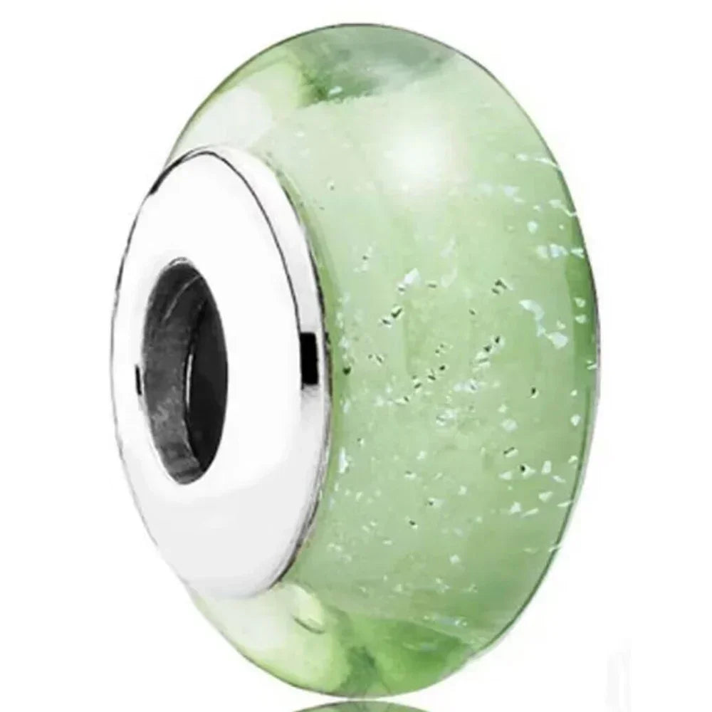 2025 Classic 925 Sterling Silver Colored Flower & Leaf Murano Glass Charm Beads | DIY Bracelet