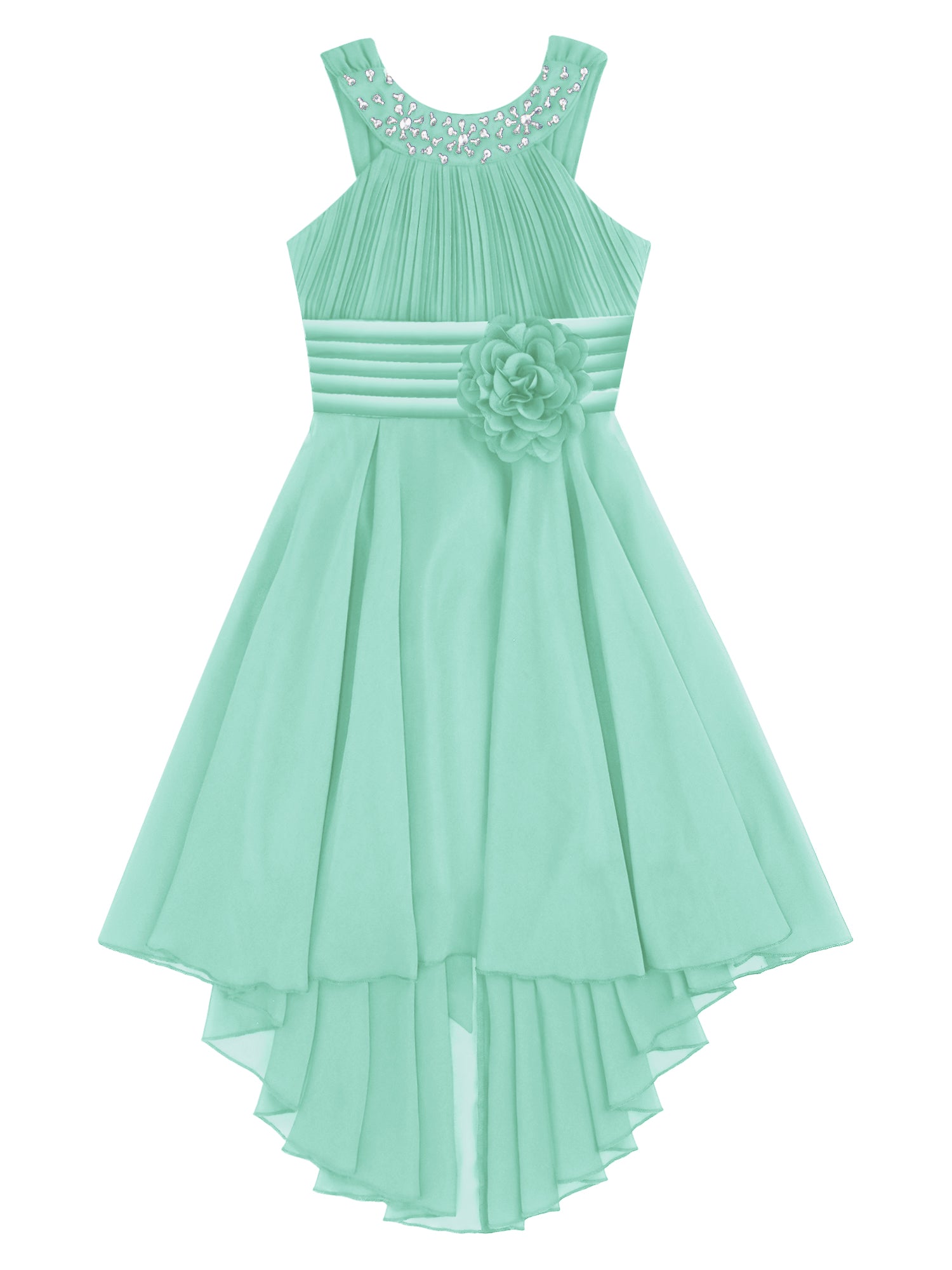 iEFiEL Summer Flower Girl Dress | High-Low Chiffon Princess Dress | Kids Wedding & Party Formal Occasion Gown